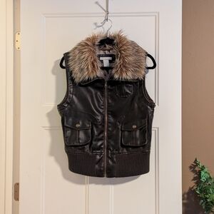 Charlotte Russe Brown Bomber Jacket with Faux Fur Collar. Size Medium.